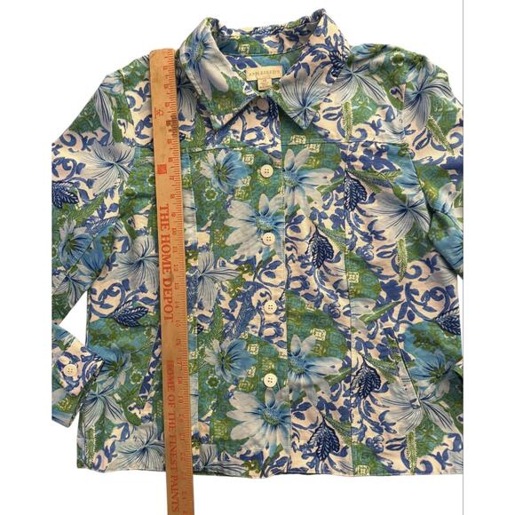 Appleseed's Jacket Blue White Green Resort Wear Floral Button Up Womens 14 - Picture 9 of 10